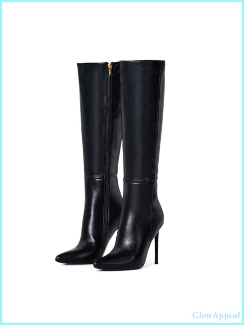 4" Stiletto Knee High Boots, Pointed Toe Faux Leather, Side Zip, Cushioned